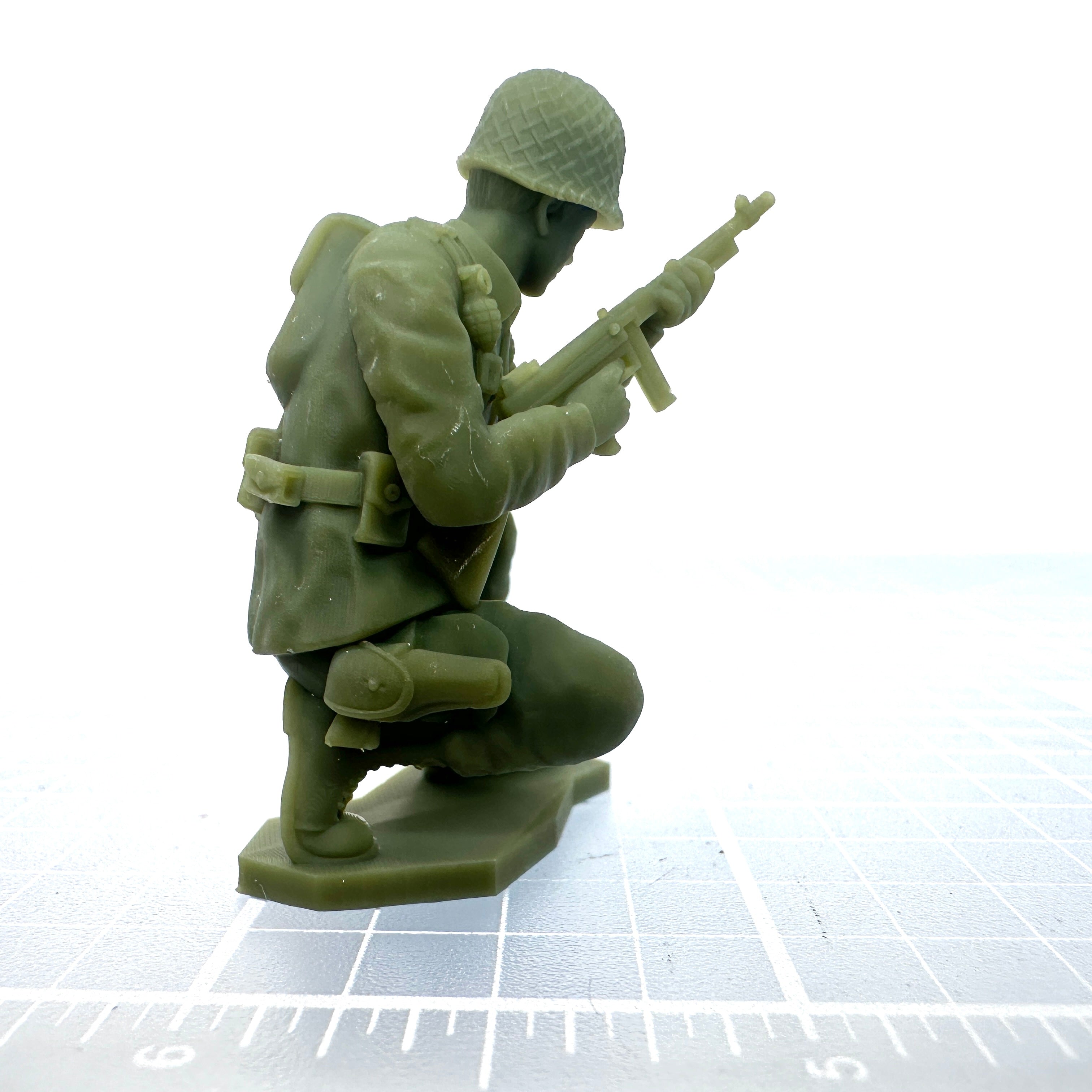 WW2 American Soldier Crouched with Thompson