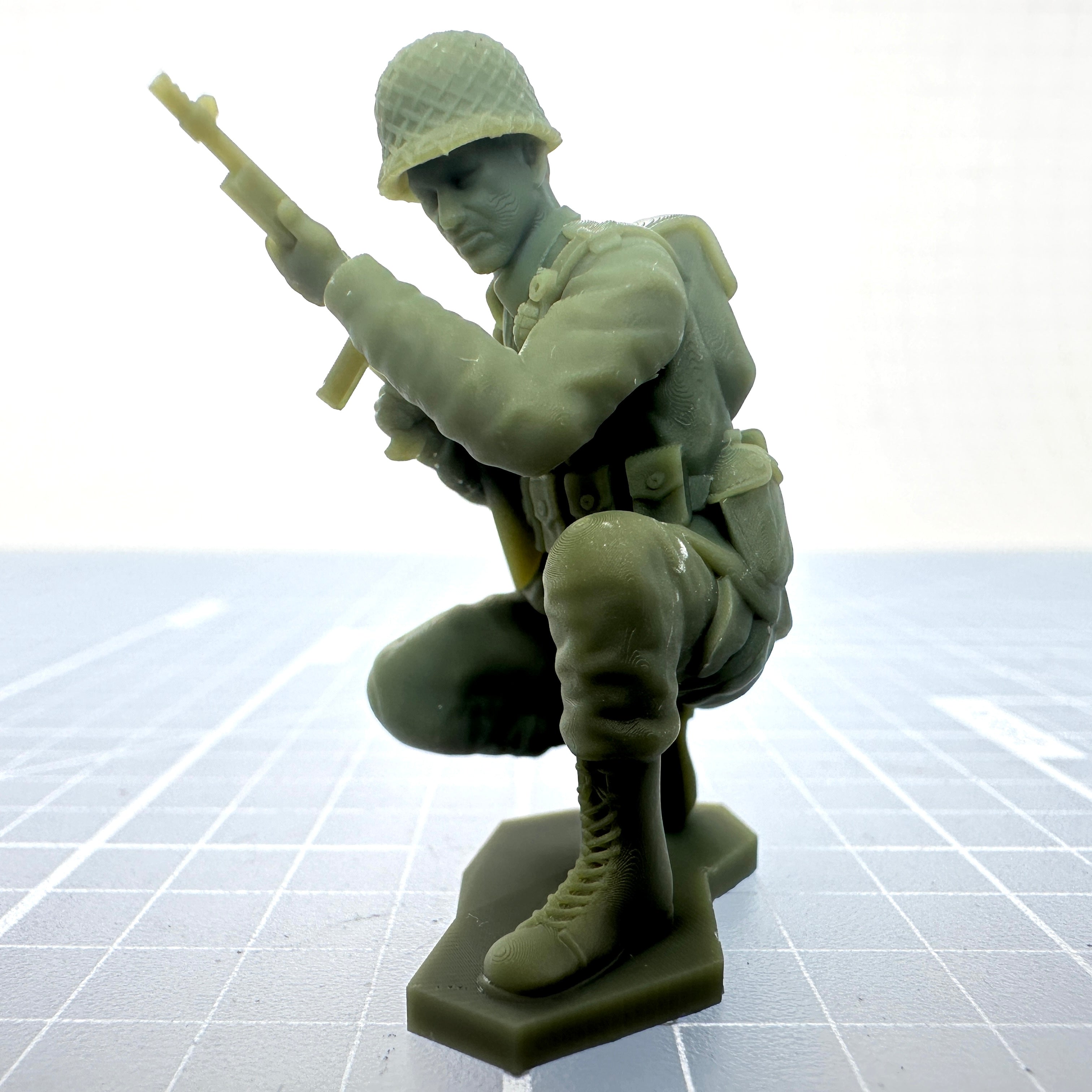 WW2 American Soldier Crouched with Thompson