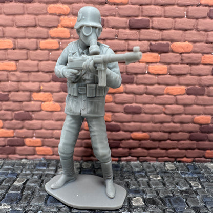 German with Gas Mask Shooting Sub Machine Gun
