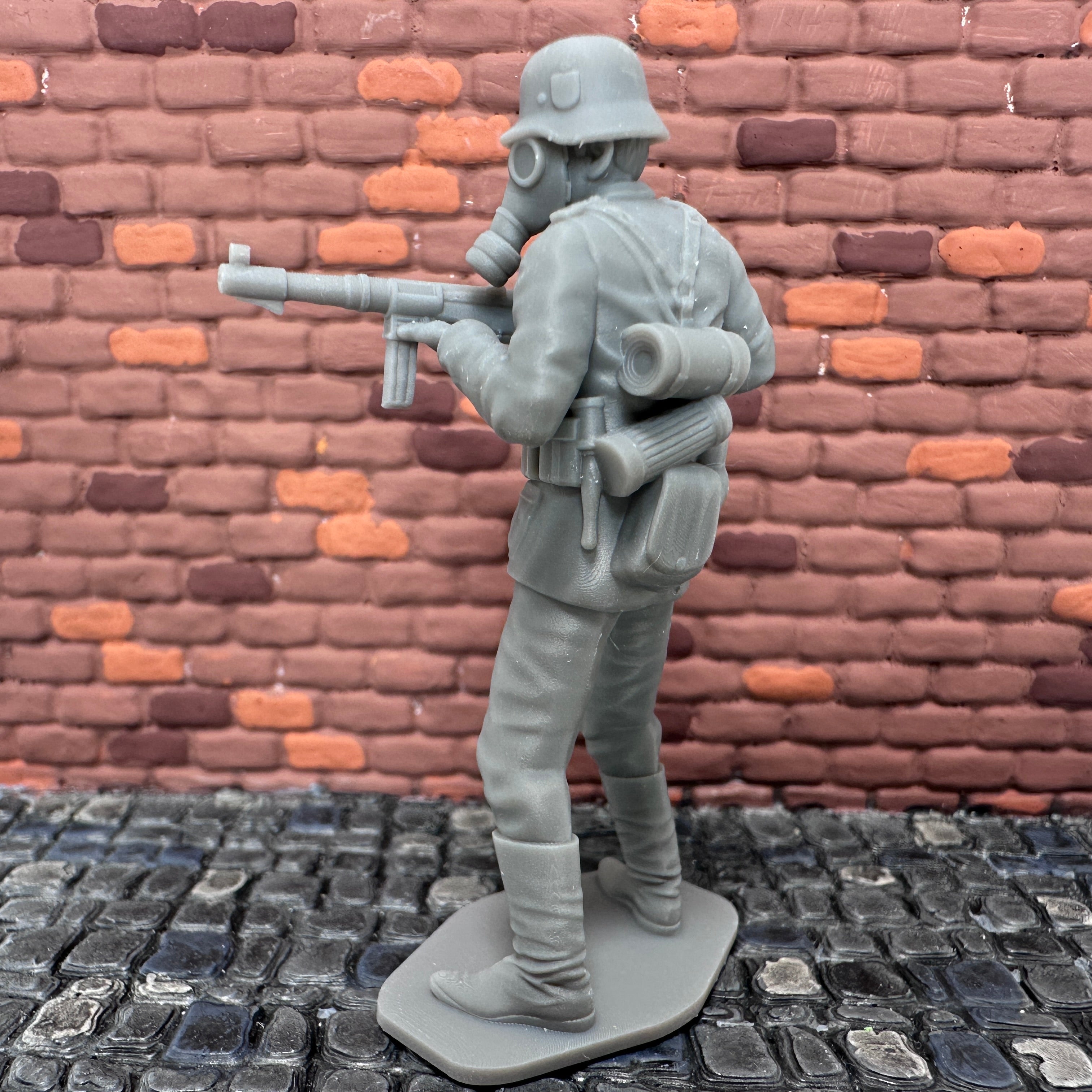 German with Gas Mask Shooting Sub Machine Gun