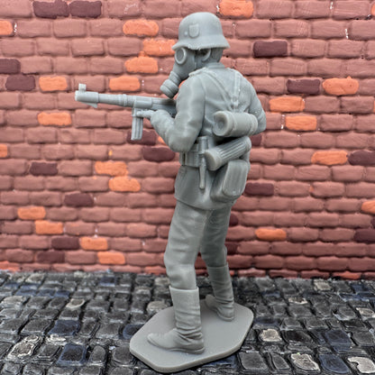 German with Gas Mask Shooting Sub Machine Gun